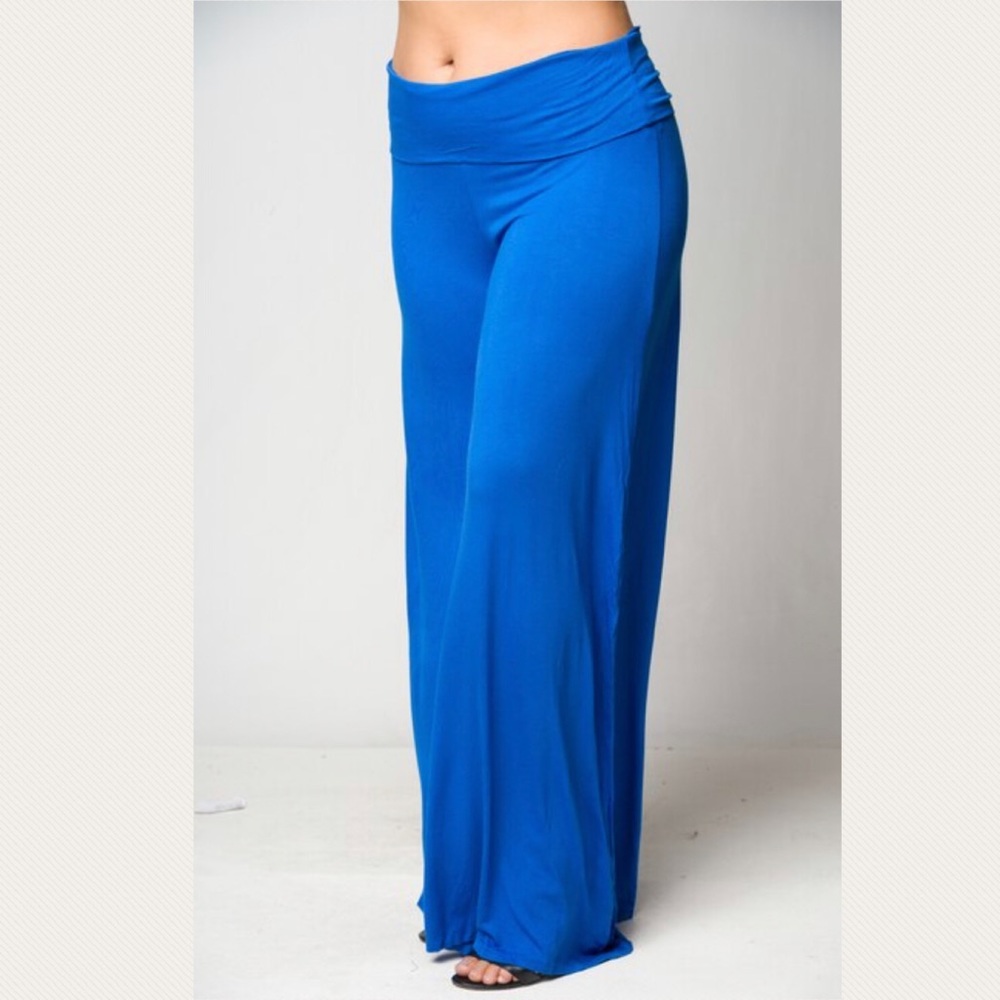 1X 2X 3X BLUE HIGH WAISTED PLUS SIZE PALAZZO PANT - Picture 4 of 4